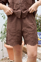 Black Colour Agneta lace shorts espresso