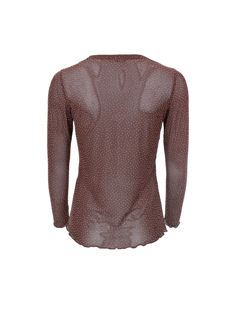 Black Colour Alexis mesh tee with stones Coffee
