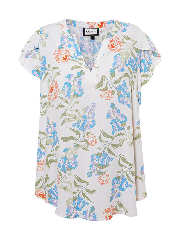 Gozzip Karuna blouse offwhite blue print