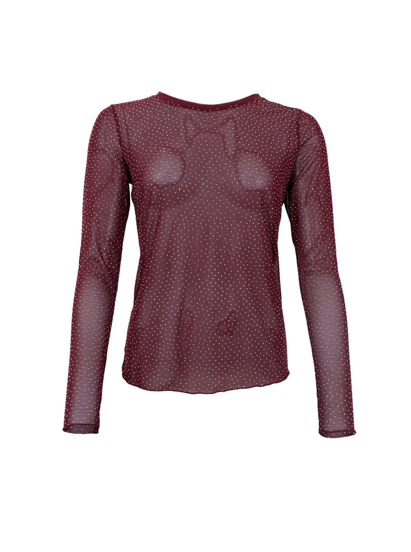 Black Colour mesh tee with stones plum