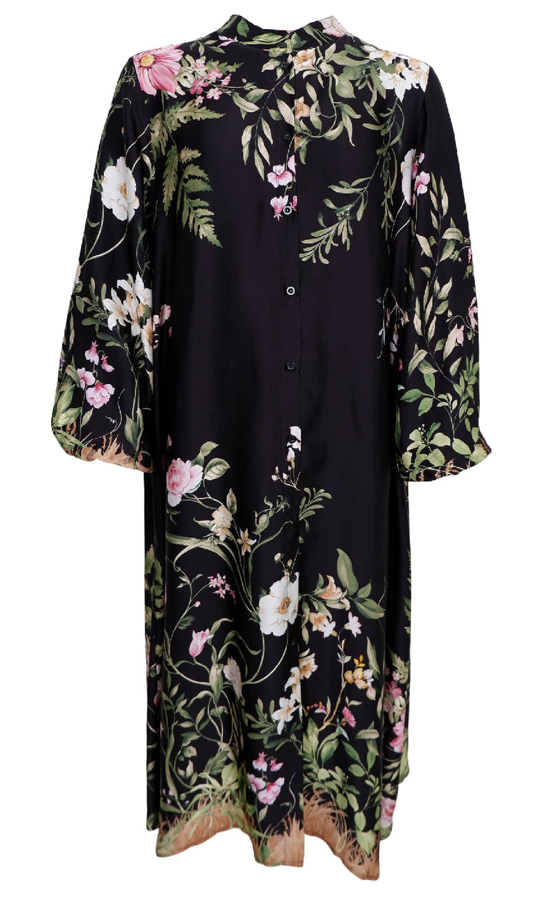 Black Colour Zennia flower dress black flower