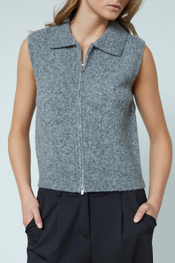 Love & Divine  vest with zipper grey melange
