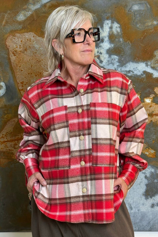 Gaspar Malmø brushed check shirt red