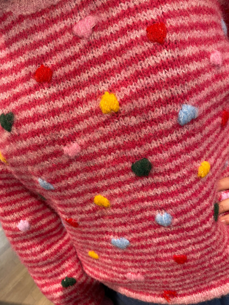 QNUZ Selina knit pink/red stripes & hearts