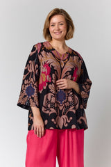 Gozzip Else-Marie blouse black with pink print
