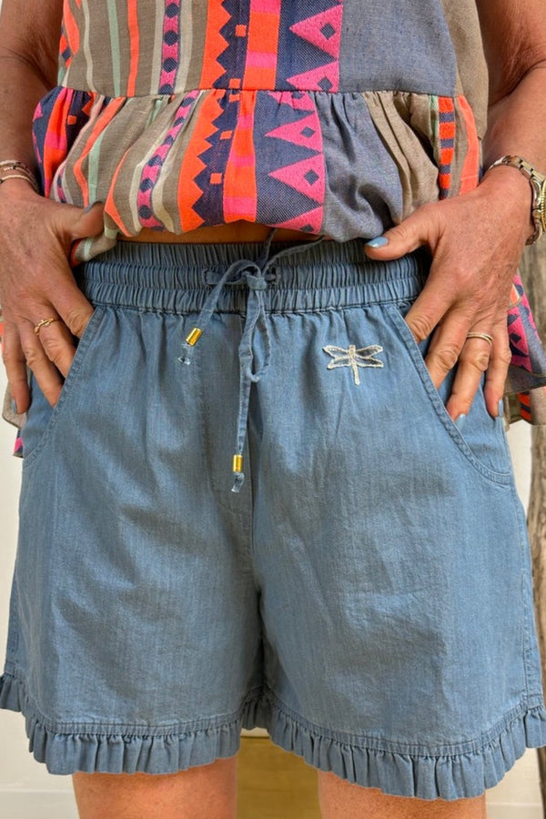 Gaspar Honolulu frill denim shorts light blue