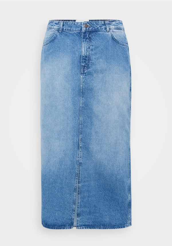 Only Carmakoma Cilla long slit skirt denim medium blue