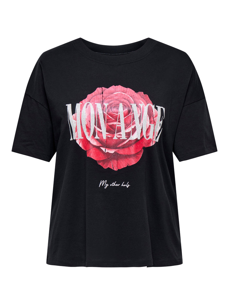 Only Carmakoma Rose life t-shirt black