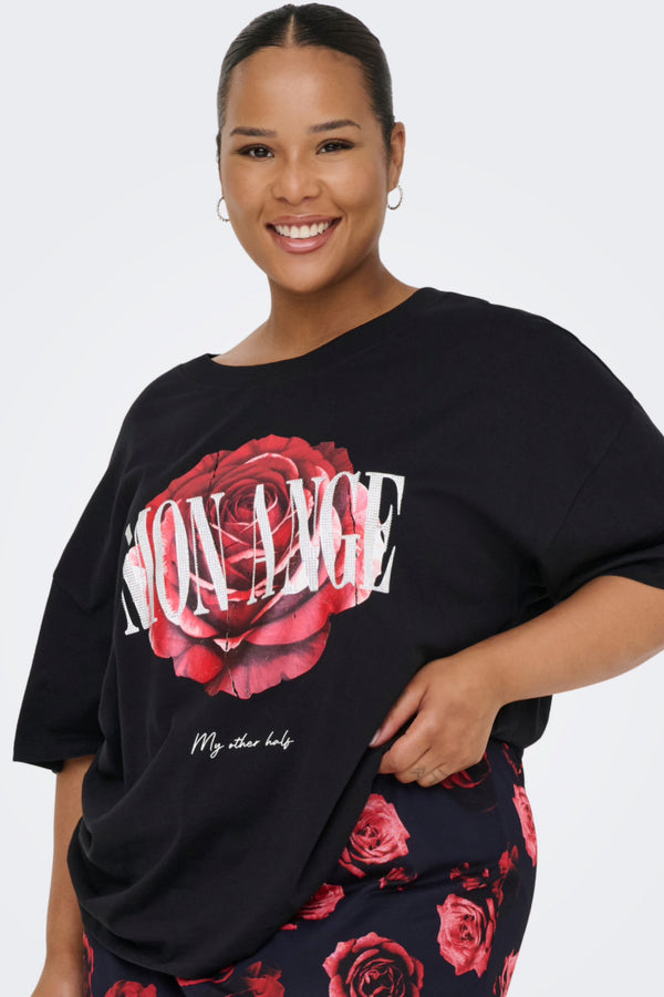 Only Carmakoma Rose life t-shirt black