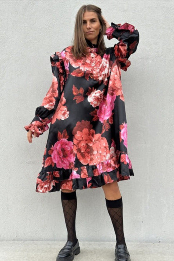 Gaspar Jacqueline Flower Dress Black