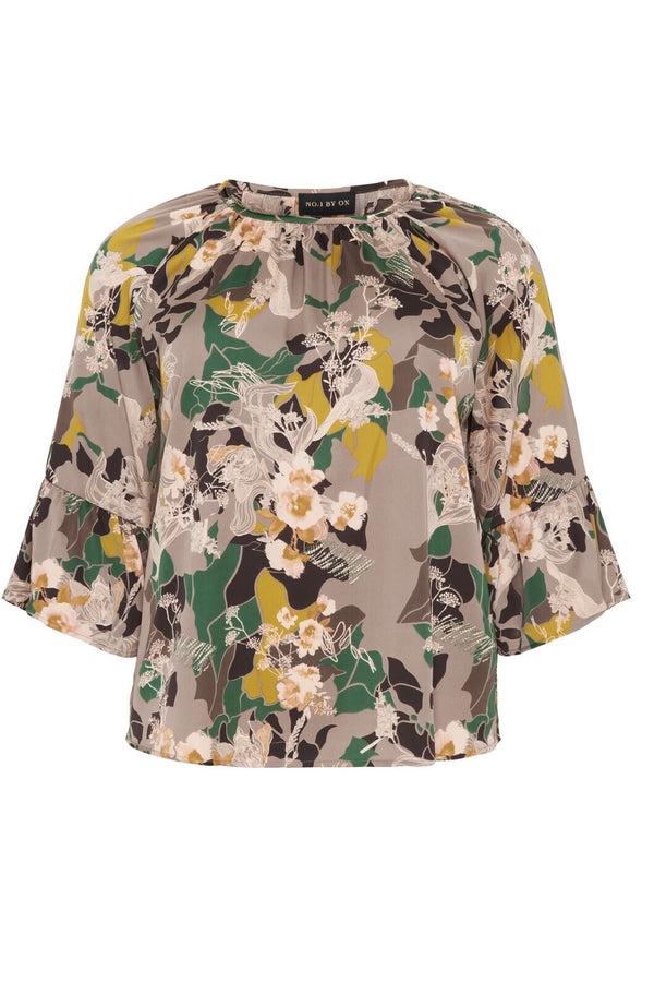 NO. 1 BY OX blouse w flair cuffs and 1/2 sleeves