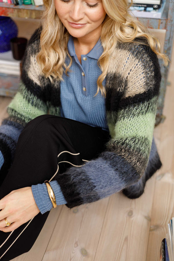 Black Colour Finna striped cardigan black blue