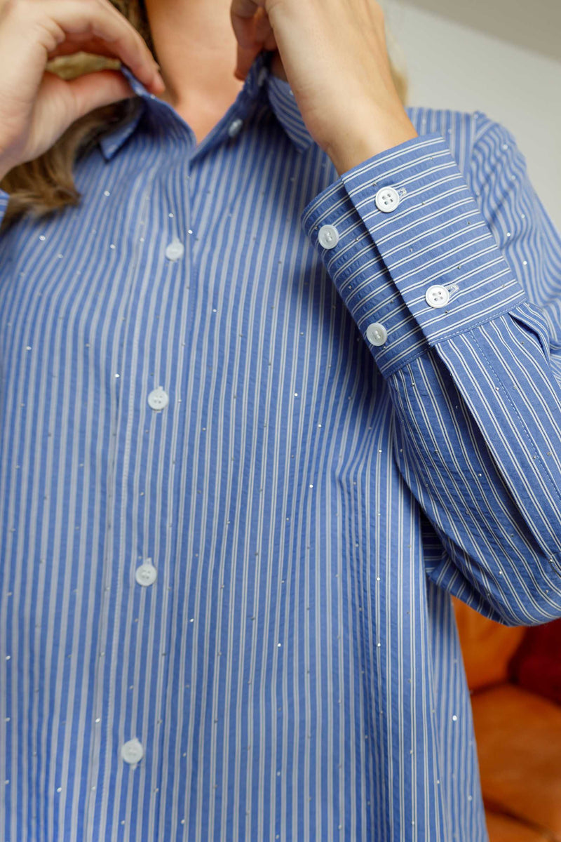 Black Colour Starry simili shirt blue stripe