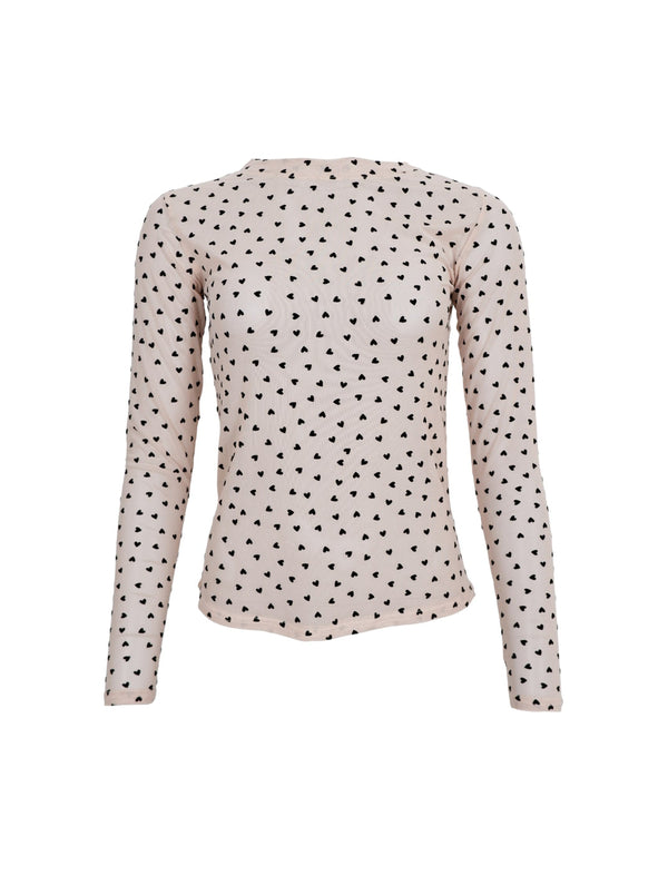 Black Colour Isole Love mesh blouse nude heart
