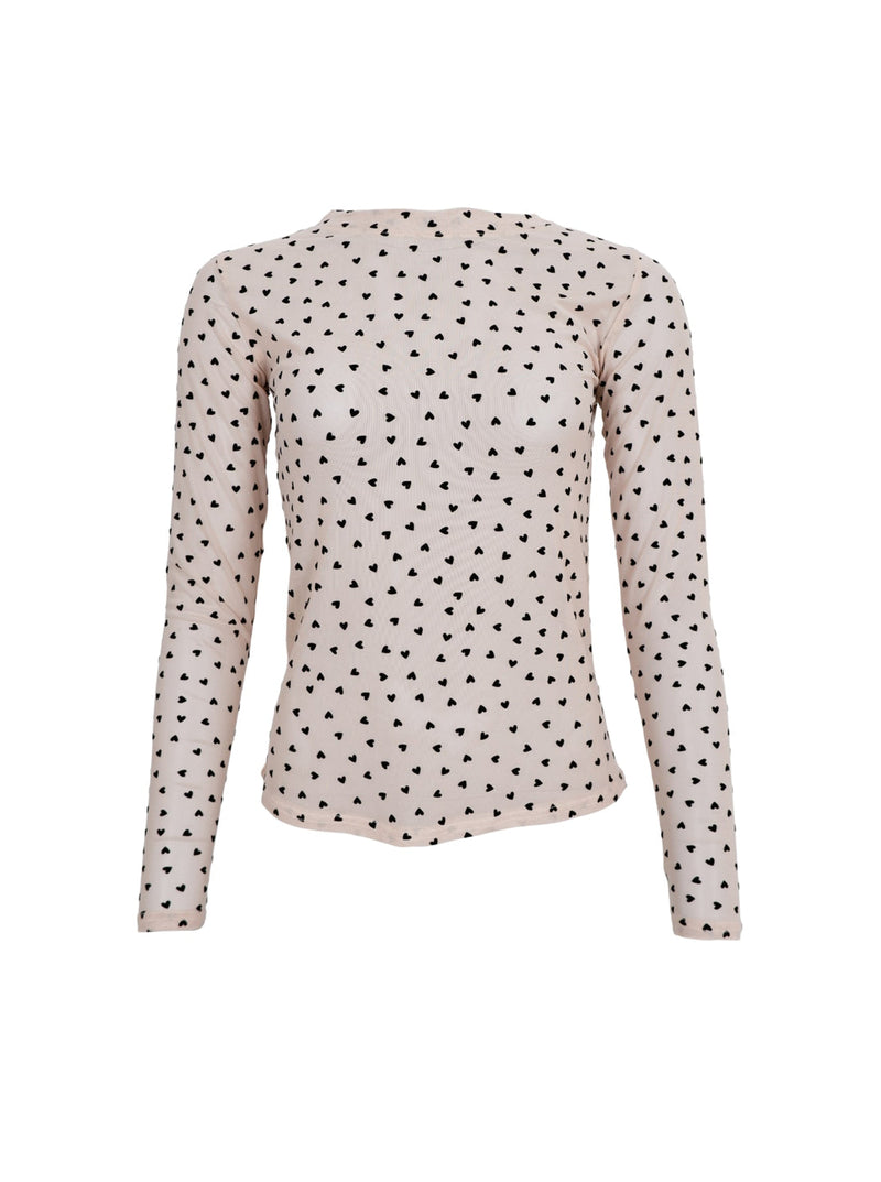 Black Colour Isole Love mesh blouse nude heart