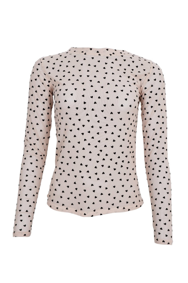 Black Colour Isole Love mesh blouse nude heart