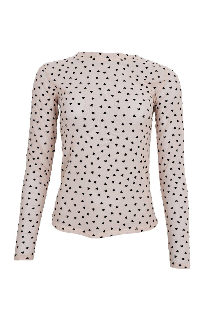 Black Colour Isole Love mesh blouse nude heart