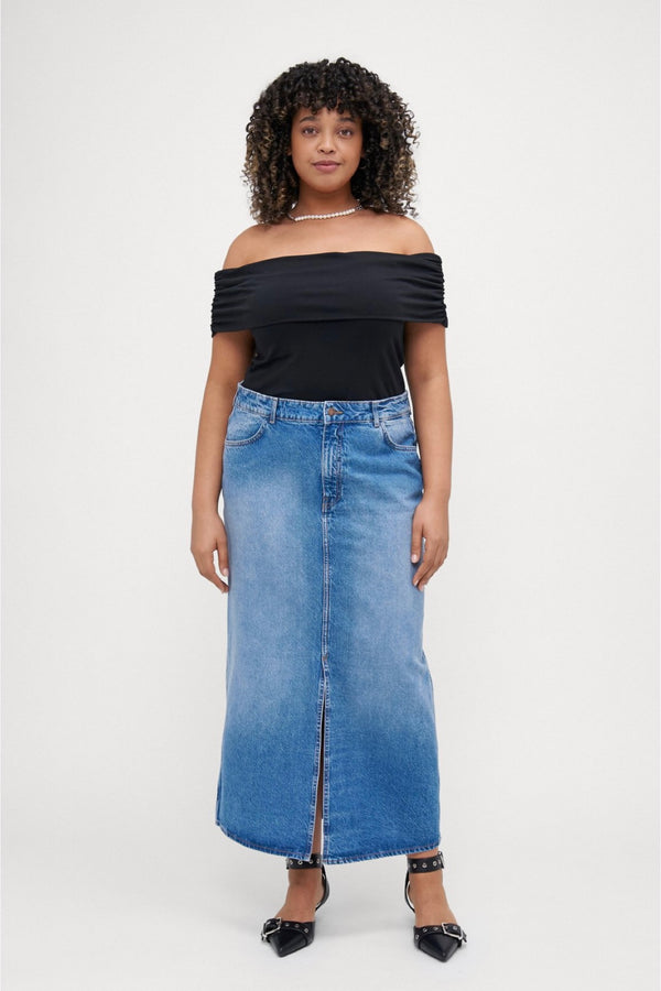 Only Carmakoma Cilla long slit skirt denim medium blue
