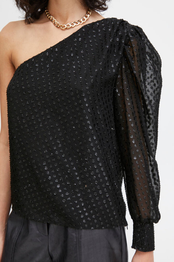 Ichi Karima one-shoulder blouse black