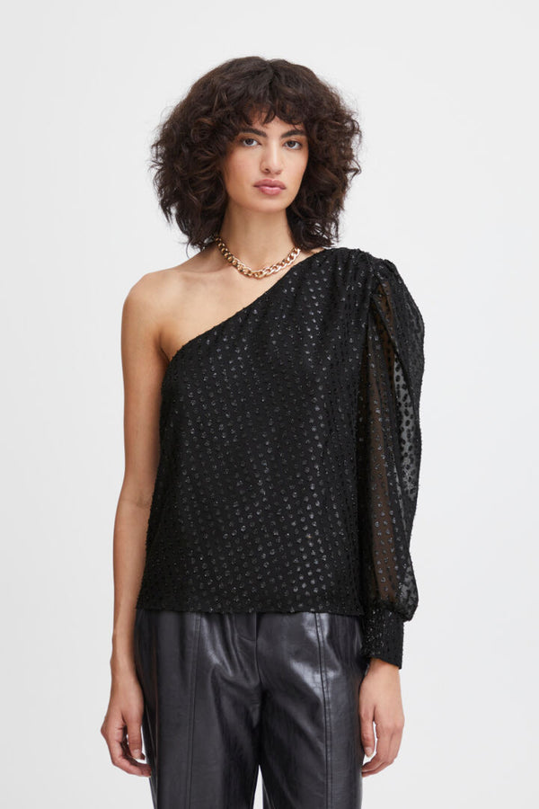 Ichi Karima one-shoulder blouse black