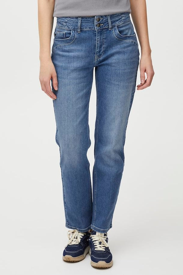 Pulz Sue curved jeans straight leg medium blue