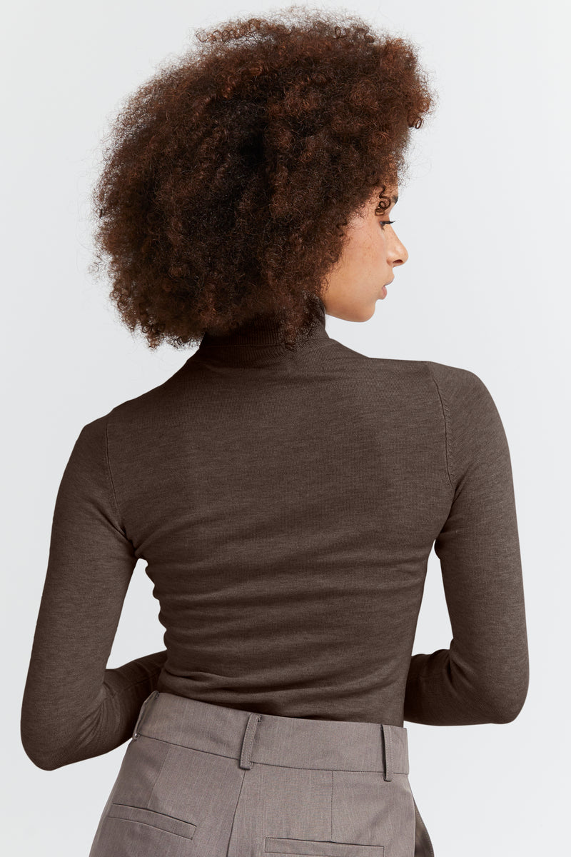 Ichi Mafa rullekrave bluse Brun