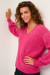 Kaffe Sarla V-hals strik bluse pink