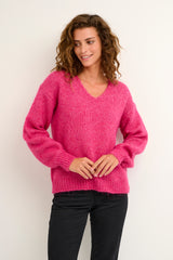 Kaffe Sarla V-hals strik bluse pink