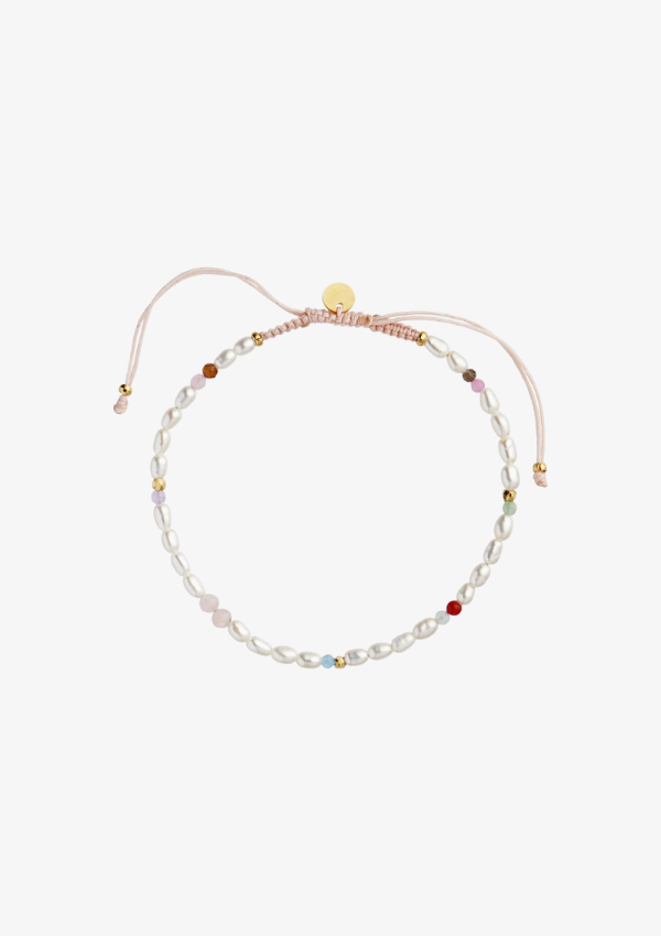 STINE A CONFETTI PEARL ARMBÅND WITH PINK PASTEL MIX WITH SOFT PINK RIBBON