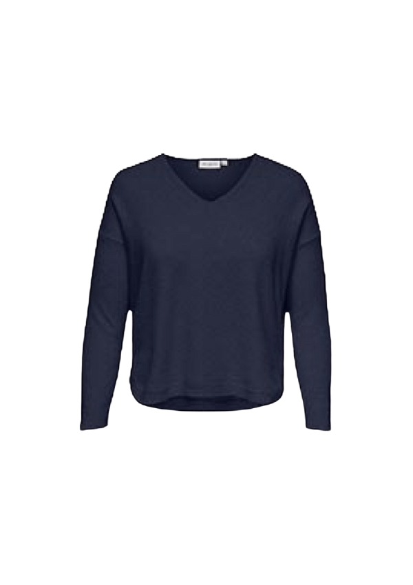 ONLY CARMAKOMA MARGARETA STRIK PULLOVER BLÅ MELANGE