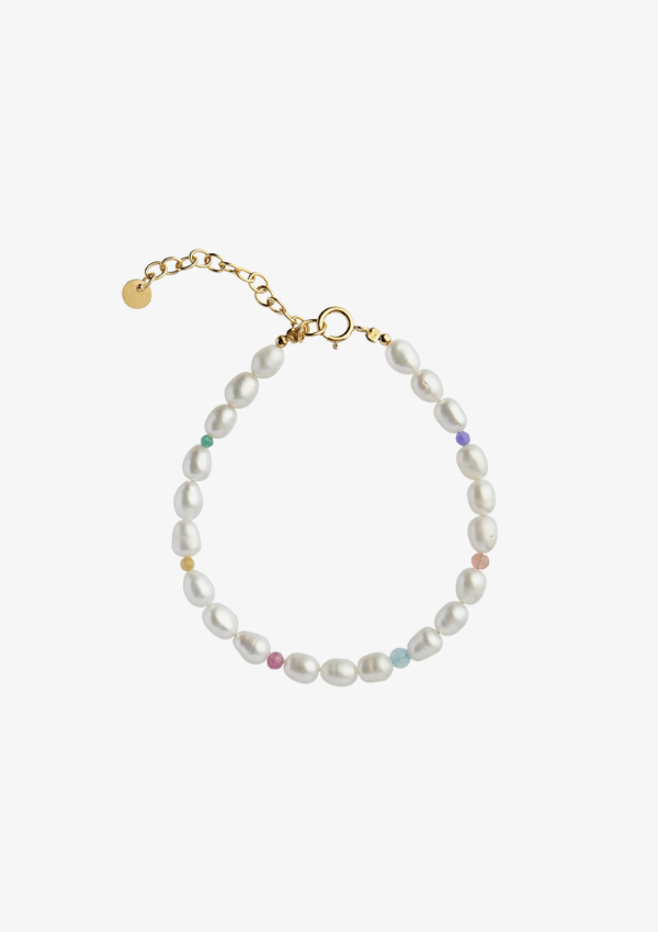 STINE A ARMBÅND - WHITE PEARLS AND CANDY STONES BRACELET GOLD