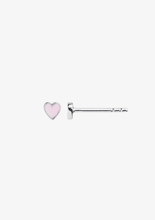 STINE A ØRESTIK - PETIT LOVE HEART LIGHT PINK ENAMEL SILVER