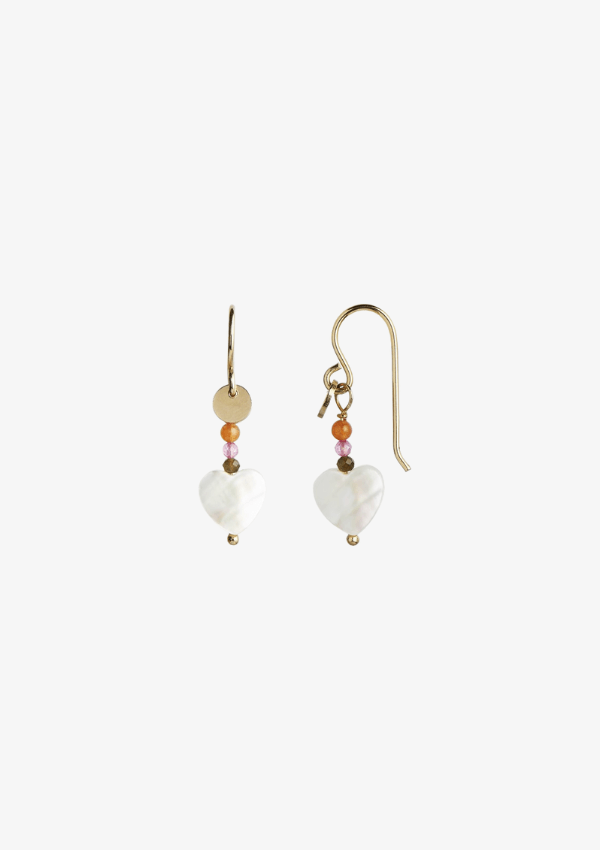 STINE A ØRERING - LOVE HEART EARRING GOLD WITH GEMSTONES - PASTEL CORAL MIX