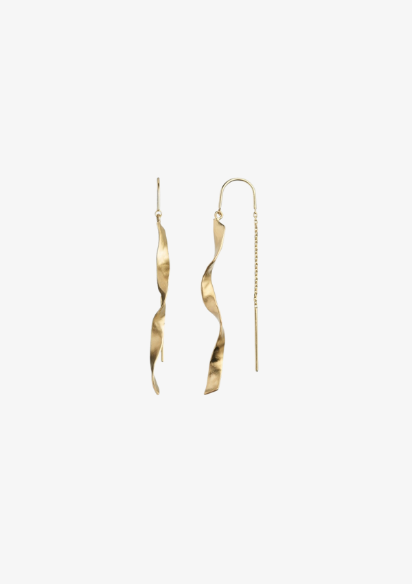 STINE A ØRERING - LONG TWISTED HAMMERED EARRING WITH CHAIN GOLD