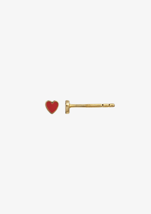 STINE A ØRESTIK - PETIT LOVE HEART RED CORAL ENAMEL