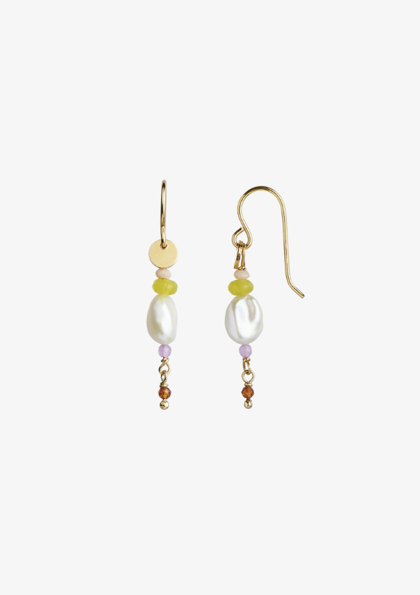 STINE A ØRERING - PETIT BAROQUE PEARL EARRING GOLD WITH CANDY STONES - SOFT LIME