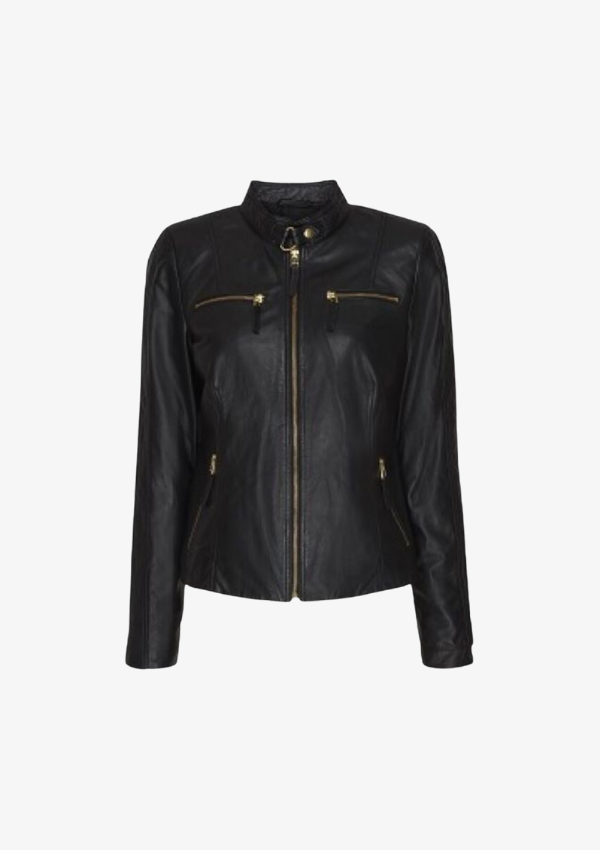 MOLTAN SKINDJAKKE SORT STRIGHT ZIPPER