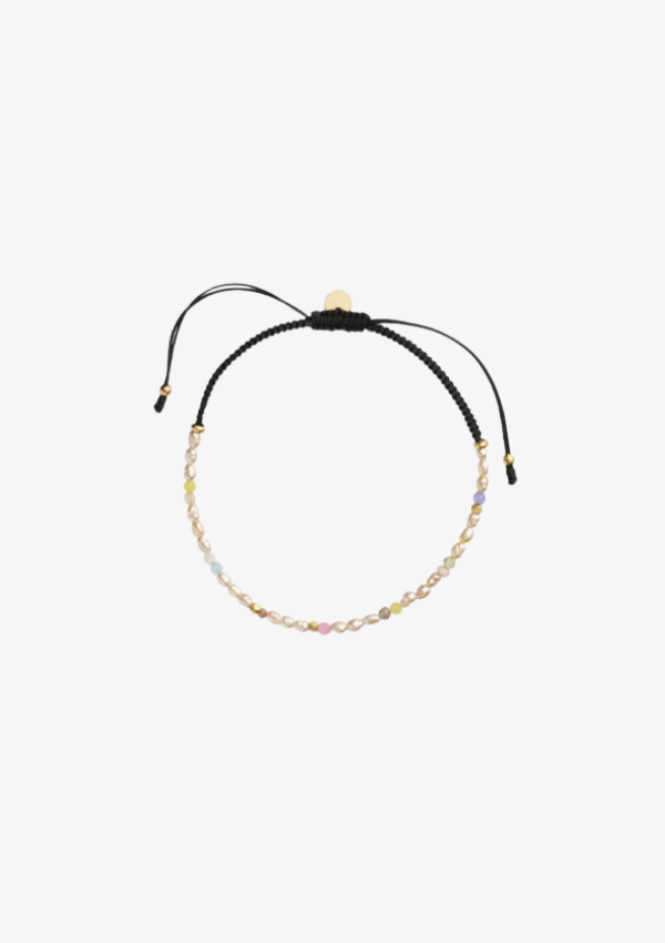 STINE A ARMBÅND - CONFETTI PEARL BRACELET WITH BEIGE AND PASTEL MIX WITH BLACK RIBBON