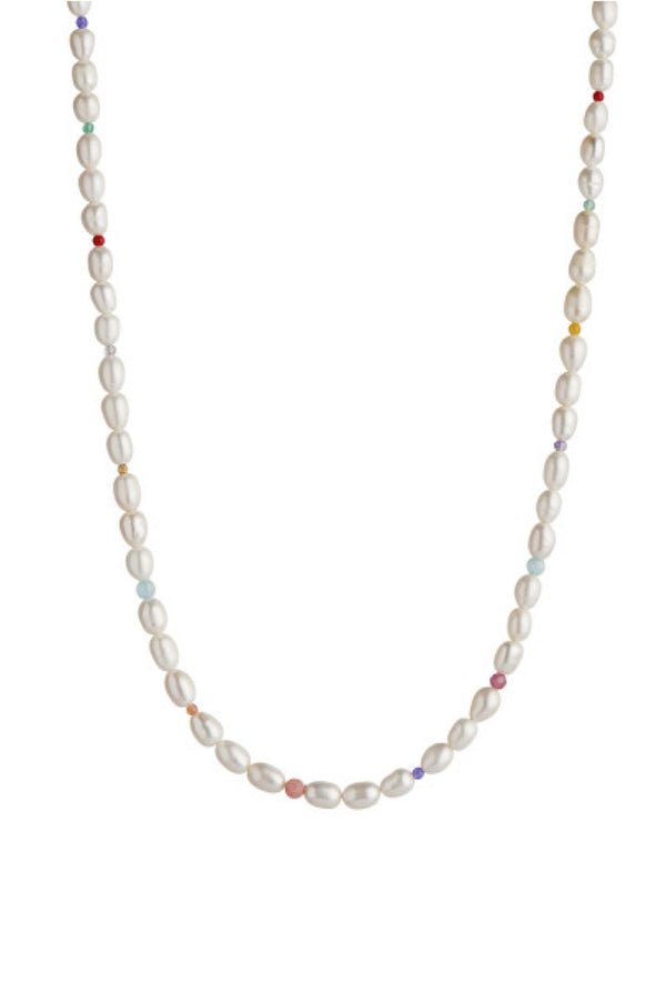 Stine A white pearls and candy stonesnecklace gold
