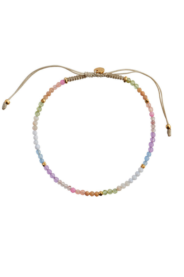 Stine A Soft rainbow mix with sandy grey ribbon