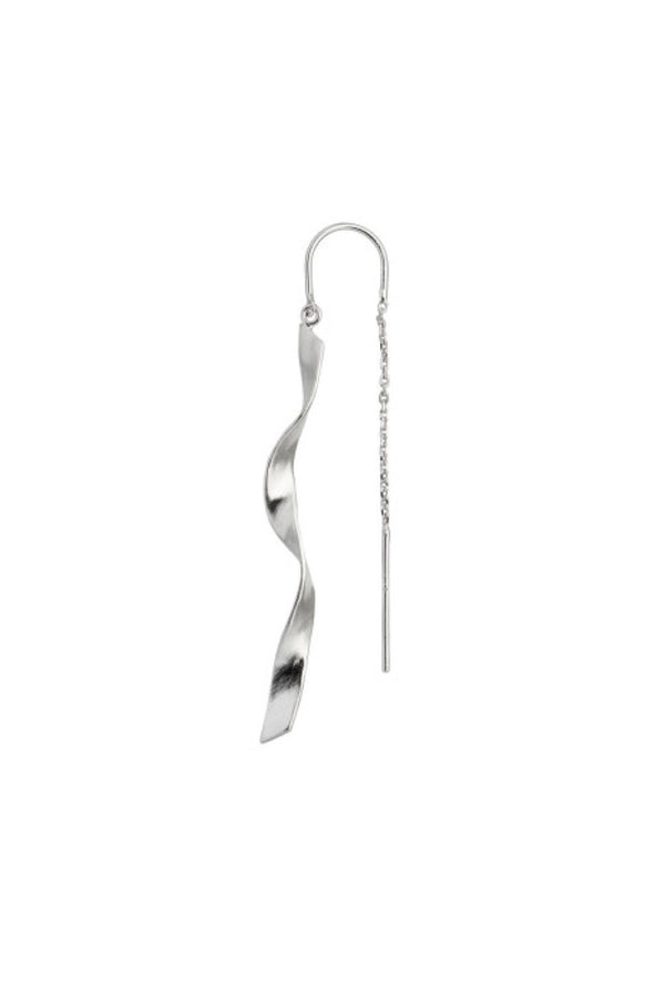Stine A ørering  long twisted hammered earring with chain silver